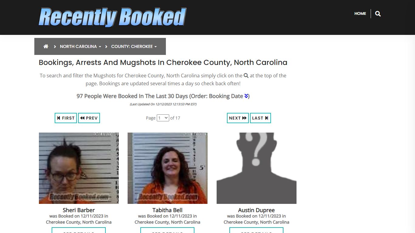 Bookings, Arrests and Mugshots in Cherokee County, North Carolina