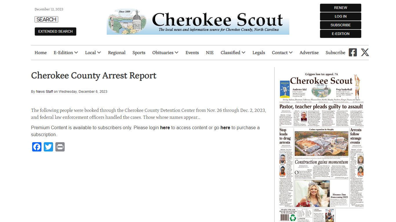 Cherokee County Arrest Report | Cherokee Scout, Murphy, North Carolina
